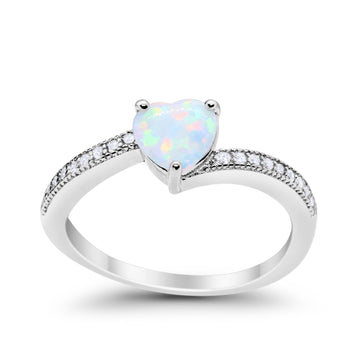 Heart Promise Ring Lab Created White Opal 925 Sterling Silver